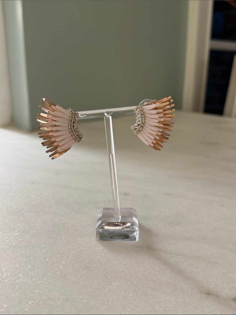 Mignonne Gavigan - Rose Gold Pink Fan Statement Earrings with Rhinestone Accent